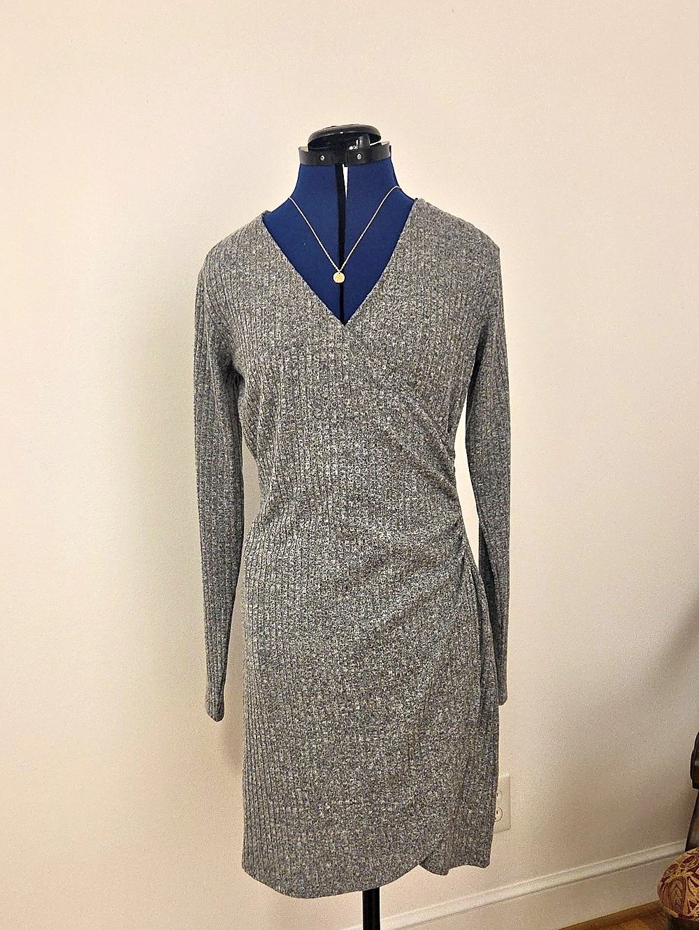 Gray Long Sleeve Midi Dress